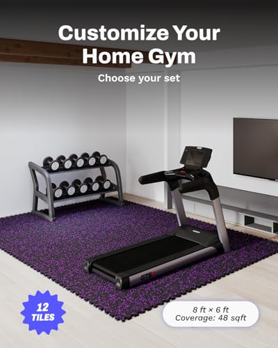Image of AIRHOP 0.56in Thick 48 Sq Ft Exercise Equipment Mats, 12 Tiles Upgraded Rubber Top with High Density EVA Foam, Large Interlocking Puzzle Gym Flooring for Home Gym, Heavy Weight Workout, 24 x 24in