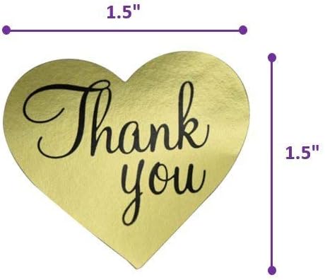 Thank You Stickers Gold Heart Shaped Foil Easy-Pull Adhesive Foil Labels (500 Pack)