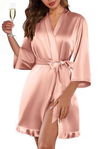 Ekouaer Women's Short Silk Robes Bride Bridesmaid Short Satin Robes for Wedding Party Getting Ready