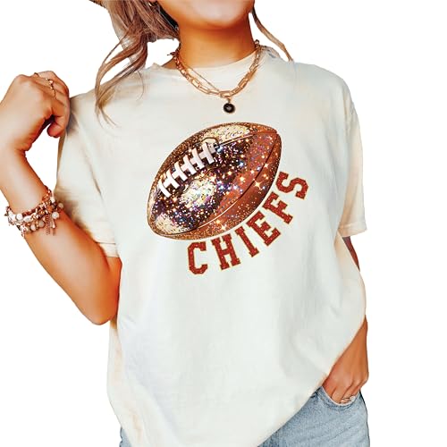 Chiefs Faux Glitter Football Shirt for Women and Teens Game Day Tee3