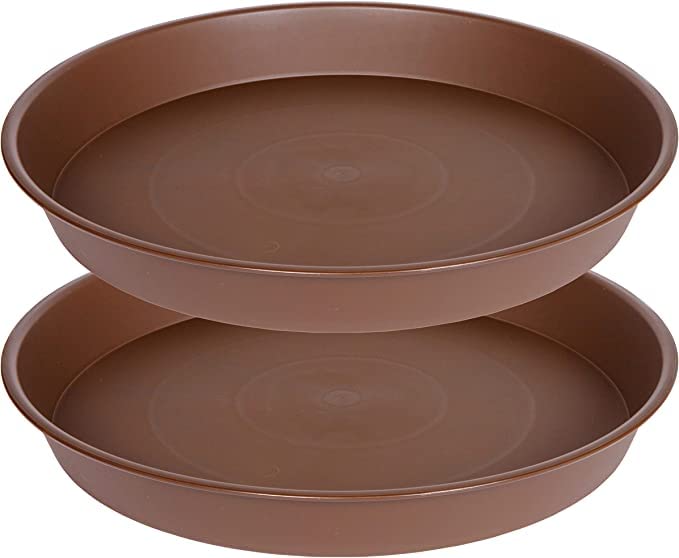 Bleuhome 2 Pack of 16 17 inch Plant Saucer (15 inch Base), 2.3" Depth, Plant Trays for Pots, Plastic Plant Saucers for Indoors, Bird Bath Bowls, Flower Pot Drip Trays for Planter (17", Chocolate)