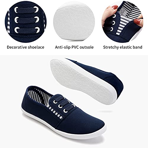 Women's Canvas Slip On Sneakers Casual Slip On Walking Shoes Womens Tennis Shoes Flat Dress Shoes Non Slip Work Shoes(Navy.us6) #TOP3
