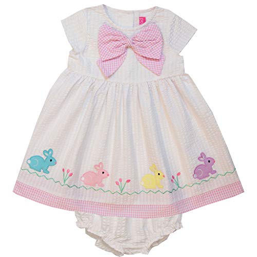 Good Lad Newborn/Infant Girl White Seersucker Dress with Bunny Appliques and Matching White Seersucker Panty (24M)