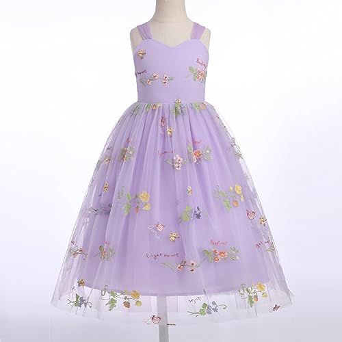 Floral Embroidered Tulle Dress Girls Sleeveless Spaghetti Straps Formal Birthday Wedding Pageant Party Tulle Dresses3
