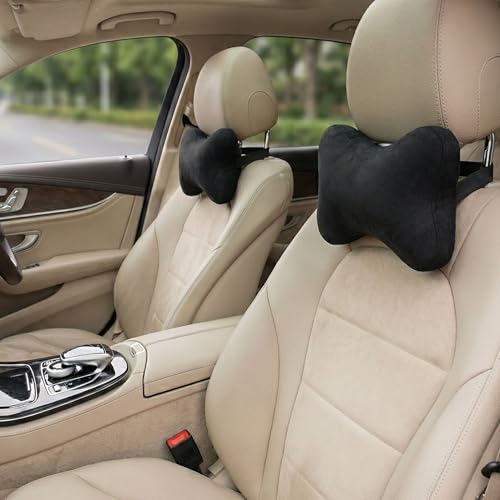Image of KINGSWAY Car Accessories Bow Shape Neck Rest Seat Cushion, Universal Use Car Neck Pillow, Memory Foam Pillow in Black, Super Soft and Super Travel Comfort Design Headrest Cushions, Pack of 2