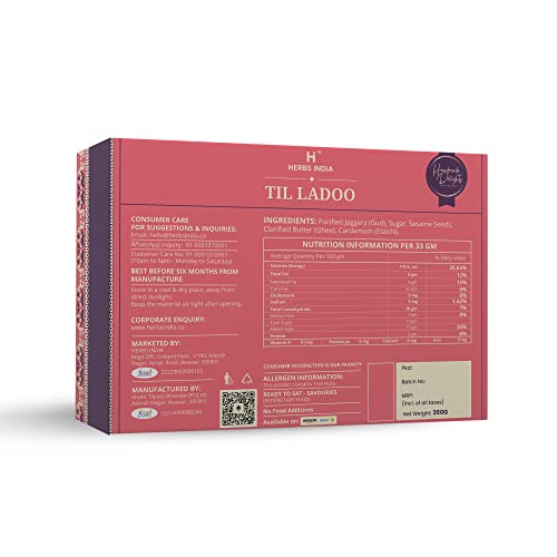 Image of HERBS INDiA HomeMade Special Till Laddu Pure Jaggery (Gud) White Till & Peanut Ladoo 350g | Sesame Balls|for Any Occasion