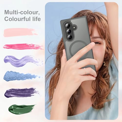 Image of ORETECH Magnetic for Samsung Galaxy Z Fold 7 Case, Translucent Back Non-Slip Hard PC Shockproof Bumper Protective Phone Case Cover for Samsung Z Fold 7 - Grey