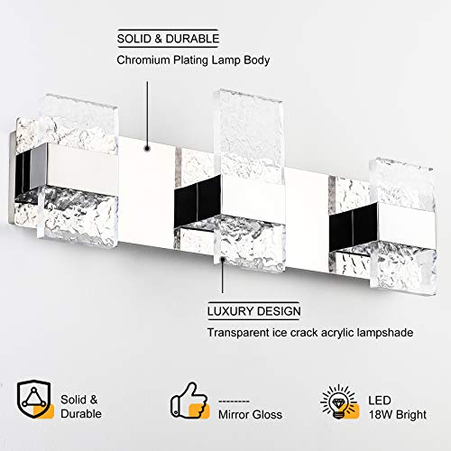 24.4 inch Bathroom Vanity Light Fixtures Over Mirror Modern 3 Lights LED Vanity Light 18W Bathroom Wall Lighting Fixtures Chrome Stainless Steel Bathroom Light Cool White 6000K