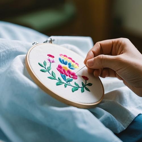 Image of 12-Piece Embroidery Kit,Embroidery Cotton Fabrics 11.8 by 11.8-inch Squares 6 Pcs 6 Color with 6 Water-Soluble Pens for Crafting & Decoration Embroidery Projects and Upholstery