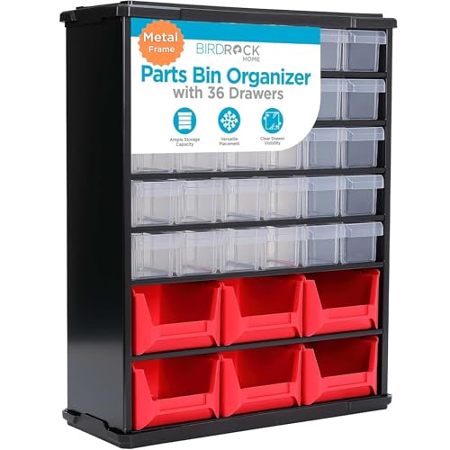 BIRDROCK HOME Craft Organizer Bin with 36 Drawers | Heavy-Duty Metal Hardware Storage Organization | Great for Nails, Nuts, Bolts, Legos | Mini & Large Drawer