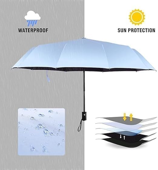 Image of Umbrella for Women | Umbrellas for Men | UV Coated 3 Fold Umbrella for Rain with Auto Open and Close Small Folding Travel-Foldable Windshield (Grey-CU)