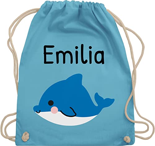 Turnbeutel Rucksack - Kinder Taschen Mädchen - Süßer Delfin - Unisize - Hellblau - wechselsachen beutel kita wechselbeutel kindergarten personalisierte geschenke junge name stoffbeutel