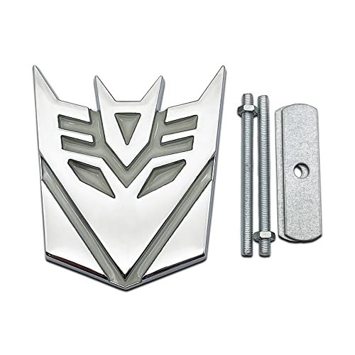 Silver Chrome 3D Metal Self-Luminous Transformers Decepticons Car Grille Emblem Logo Suv Auto Racing Coupe Front Hood Grill Badge #TOP7