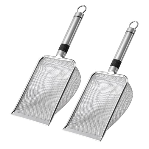2 個ペット廃棄物シャベルロングハンドルステンレス鋼金属猫砂フィルターゴミ砂スクーパーペットクリーニングツール園芸ふるい土壌と堆肥