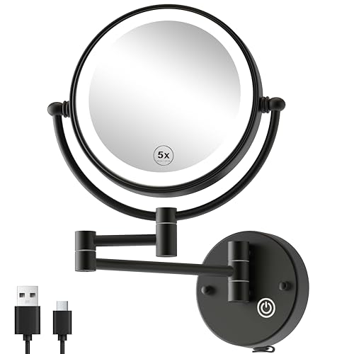 Espejo de Maquillaje de Pared Recargable con Luz y Aumento 5X