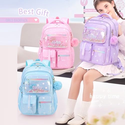 2Pcs Kids Backpack Set for Girls with Lunch Box Bookbag for Elementary School Pre Girls School Bag Water Resistant Blue2