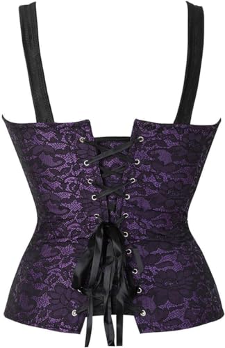 Image of Women's Lace up Gothic Jacquard Shoulder Straps Tank Overbust Shaper Corset Bustiers Top