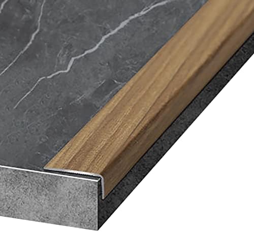 Wood Effect Aluminum Stair Nosing Edge Trim - 2 Pack Stair Nose Protector for Indoor & Outdoor Steps - Durable Tread for Laminate & Tile Flooring - Stylish Edge Guard