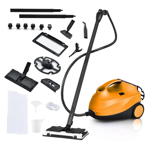 COSTWAY Limpiadora de Vapor 2000W, Vaporeta de Mano con 19 Accesorios, 4 Bar / 1,5L Tank/hasta 108°C/LED, Vaporizador con Cierre de Seguridad para Niños para Alfombra, Piso (Naranja)