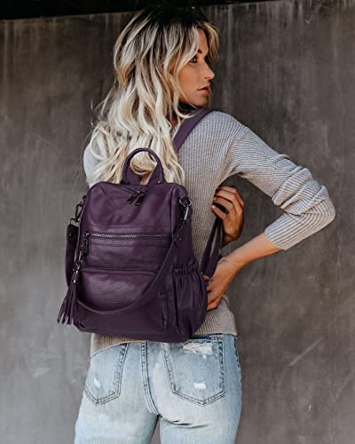 Image of Uromee Travel Backpack Purse for Women Vegan Leather Ladies Fashion Tassel Shoulder Bag Convertible