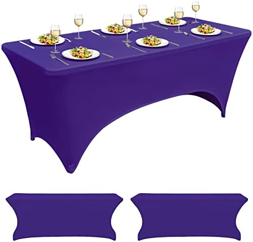 2 Packs Spandex Tablecloth 6ft Polyester Fitted Rectangular Table Cloth Stretchable Table Cover Tight Fitted Table Cover Wedding Banquet Party Cocktail Bar Patio Craft Exhibitions Table Cover(White)
