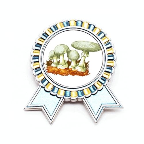 Broche champignon frais de taille M avec détails soignés sur structure en métal