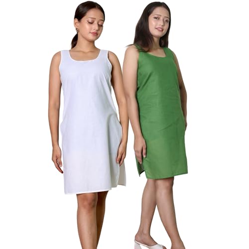 Image of KASANI Women's Camisole Cotton Long Knee-Length Sameej /Slip /Inner, Sleeveless, Pack of 2