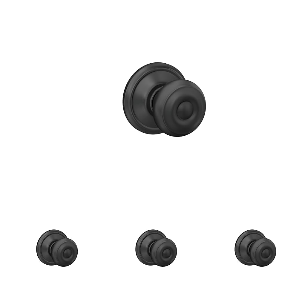 SCHLAGE F10 GEO 622 Standard Door Knob, Hall &amp; Closet Passage Lock, Matte Black (Pack of 4)