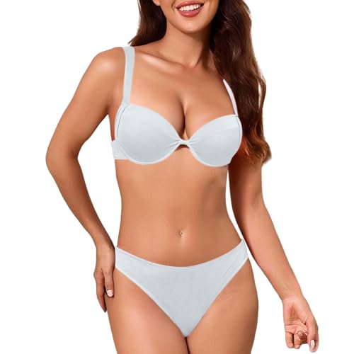 Bikini Parte de Arriba Bragas Bikini Mujer Altas de Mujer con Y Canalé Corte Escote En V Fruncido Estampado Mariposas Pierna Alta Partes Arriba Camiseta Baño (White M)