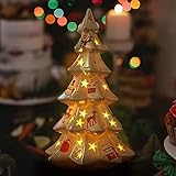 Small Christmas Tree with Lights, 11 Inch Ceramic Christmas Tree, White Light Up Mini Christmas...