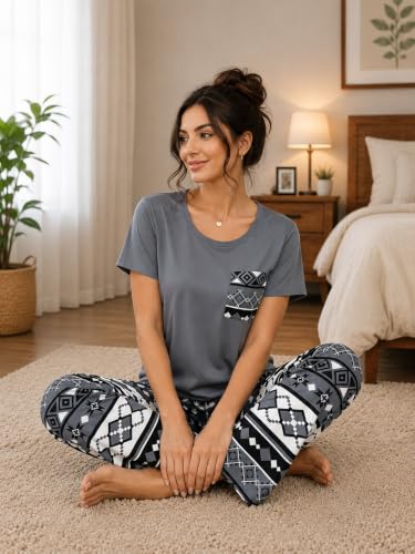 Image of LITZO Womens Night Suit || Printed Round Neck Short Sleeve Nightsuit Set | Pajama Set | Casual Night Dress for Women (L-25-27)