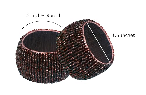 Image of COTTON CRAFT Glitz Beaded Napkin Rings - Set of 12 - Handmade Brown Napkin Ring Holders for Dining Table Decor - Elegant Beaded Napkin Rings for Weddings, Parties, Brunch, Holiday Table Settings