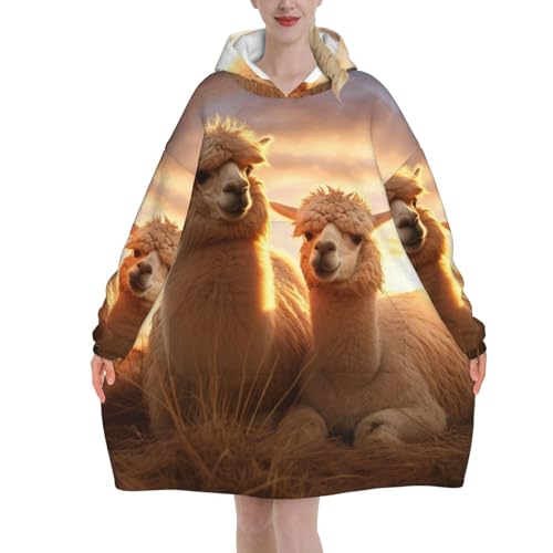 Couverture à capuche alpaga lama EdWal en flanelle douce pour adulte