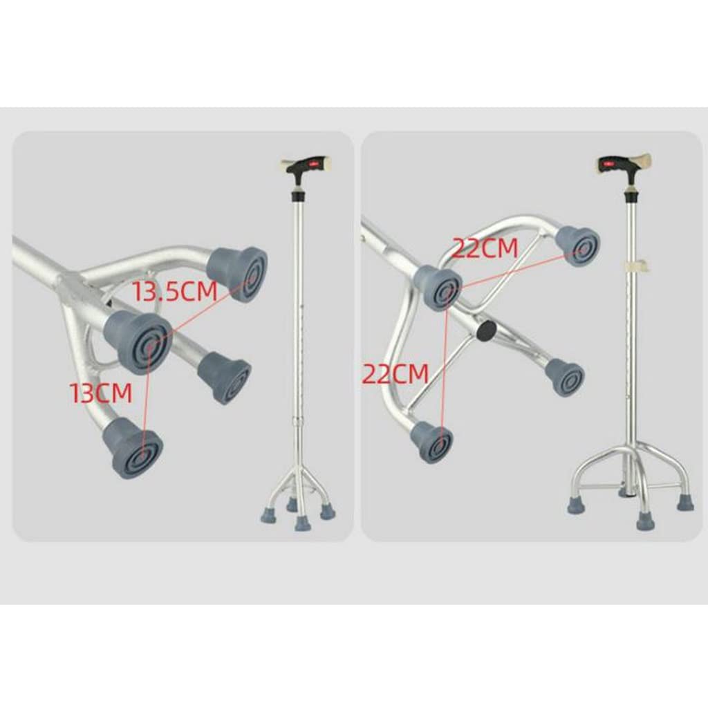 Muletas de aluminio para ancianos, ajustable, ligero, multifuncional, bastón de cuatro patas con diseño telescópico