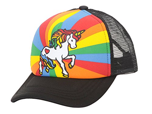 Unicorn Mesh Trucker Hat, Adult - Black W/Rainbow #TOP1