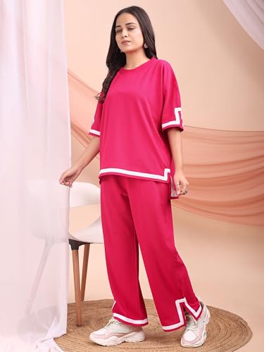 Image of ELLITI Women's Co-ord Set, Down Short Sleeve Top and Wide Leg Trousers with White Trim
