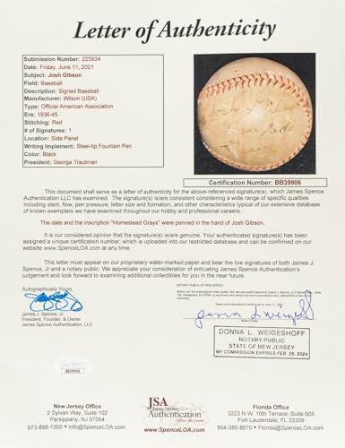 Image of The Only Josh Gibson Single Signed Baseball On Earth PSA DNA & JSA COA - Autographed Baseballs