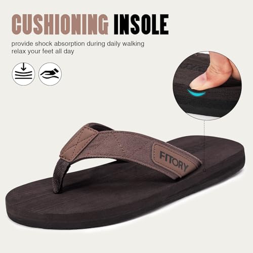 FITORY Men's Flip-Flops, Thongs Sandals Comfort Slippers for Beach Brown Size 10 - Thumbnail 3