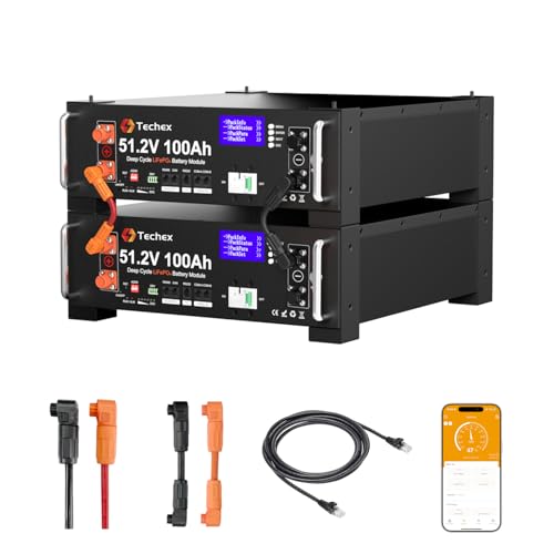 Techex 48V 200Ah LiFePO4 Battery, 100A BMS with Inverter Communication, 3U Rack-Mount, WiFi...