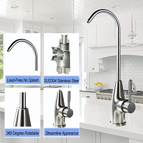 Water Filter Faucet, Fits Most Reverse Osmosis Water Filtration System, Kitchen Bar Sink Purifier Drinking Water Faucet, Stainless Steel，Lead-Free, Brushed, Single Handle #TOP2