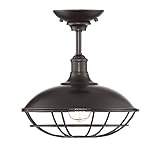 Trade Winds Lighting TW60048ORB Industrial Retro Barn Metal Hood and Cage Semi-Flush Mount Light,...