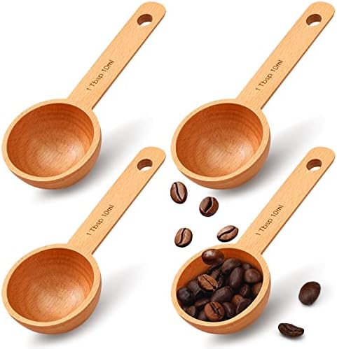 Sawysine 4 Pieces Coffee Scoop Wooden Coffee Spoon in Beech, Wood Coffee Measure Scoop Wooden Tablespoon for Measuring Coffee Beans or Tea Home Kitchen Accessories (10 ml)