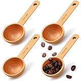 Sawysine 4 Pieces Coffee Scoop Wooden Coffee Spoon in Beech, Wood Coffee Measure Scoop Wooden Tables