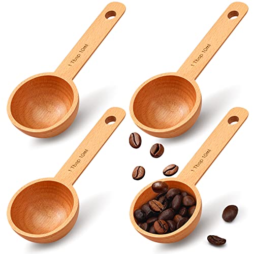 Sawysine 4 Pieces Coffee Scoop Wooden Coffee Spoon In Beech, Wood Coffee Measure Scoop Wooden Tablespoon For Measuring Coffee Beans Or Tea Home Kitchen Accessories (10 Ml) #TOP8