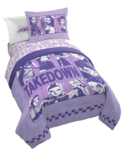 KPOP Demon Hunters Twin Comforter Set 5 Piece Kids Cartoon Bedding Purple