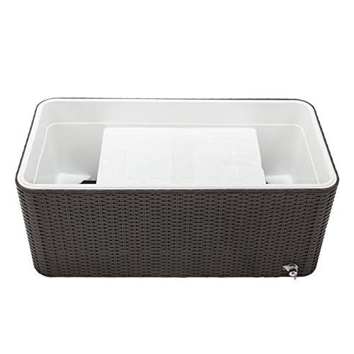 Rolling Cooling Bins Ice Chest with Shelf Outdoor Cold Drink Beverage Cart Tub for Outdoor Patio Deck Portable Party (Brown)