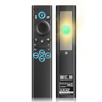 Replacement Remote Control for Samsung Smart TV:Solar Rechargeable Voice Control Bluetooth Remote with 4 Shortcuts, Compatible with BN59-01385A & 2021-2024 Frame/Neo QLED/Ultra HD Series(Black-0)