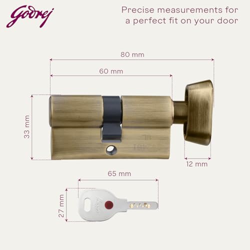 Image of Godrej Cylinder | Europrofile Ulturo XL+ | 1CK 60mm | Antique Brass Finish | Door Thickness Upto 40mm | 4 Keys