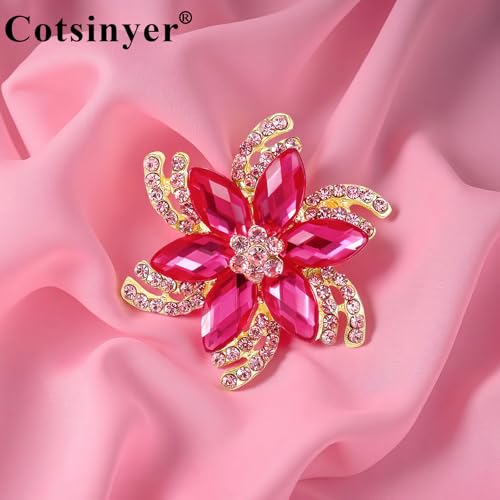 Image of Vintage Flower Brooch for Women - Elegant Lapel Pin with Rhinestones & Crystals for Suits, Coats, Dresses, Hats, Scarves and Shawls
