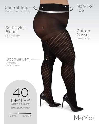 MeMoi Plus Size Curvy Spiral Tights for Women, Comfortable and Lightweight Tummy Control Top Tights - Sizes 1x-7x3